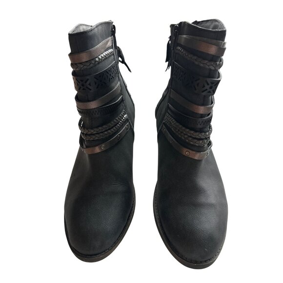 Jellypop Ankle Boots Dorothy Black Heeled Braided & Studded Straps Western 11 - Picture 5 of 8